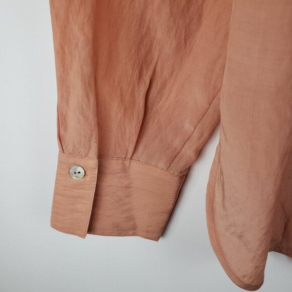 Vince Bishop Collar Cupro Blend Shirt Button Up Long Sleeve Top Peach Womens S - Picture 6 of 10